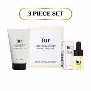 FUR Trio: 12 Pk Ingrown Eliminator Mitts, Stubble Cream (1 oz) AND Oil (.1 oz)